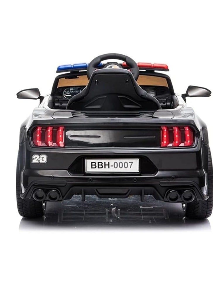 Kids Ride-On Police Car with Remote Control | 12V Electric Car with LED Lights, Siren Sounds, and Music | Rechargeable Battery, Safety Belt, & Realistic Design | Perfect Gift for Boys & Girls (Black)  - Image 4