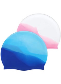 Garlo Summer Swim Cap Kids Waterproof 2 Pack Silicone Swimming Caps for Girls Boys Aged 2-12. Bathing Caps for Kids .Toddler Children Pool Swim Cap .  - Image 2