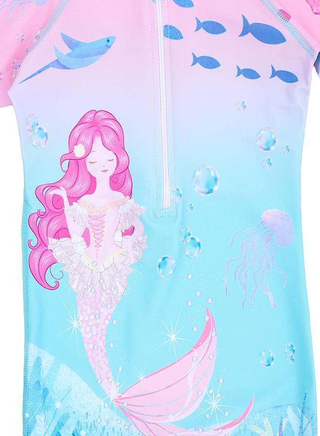 بيبي كلو رومبر سباحة وردي حورية البحر للبنات قطعة واحدة - Image 3