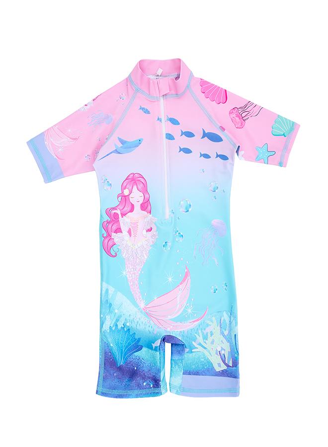 بيبي كلو رومبر سباحة وردي حورية البحر للبنات قطعة واحدة - Image 1