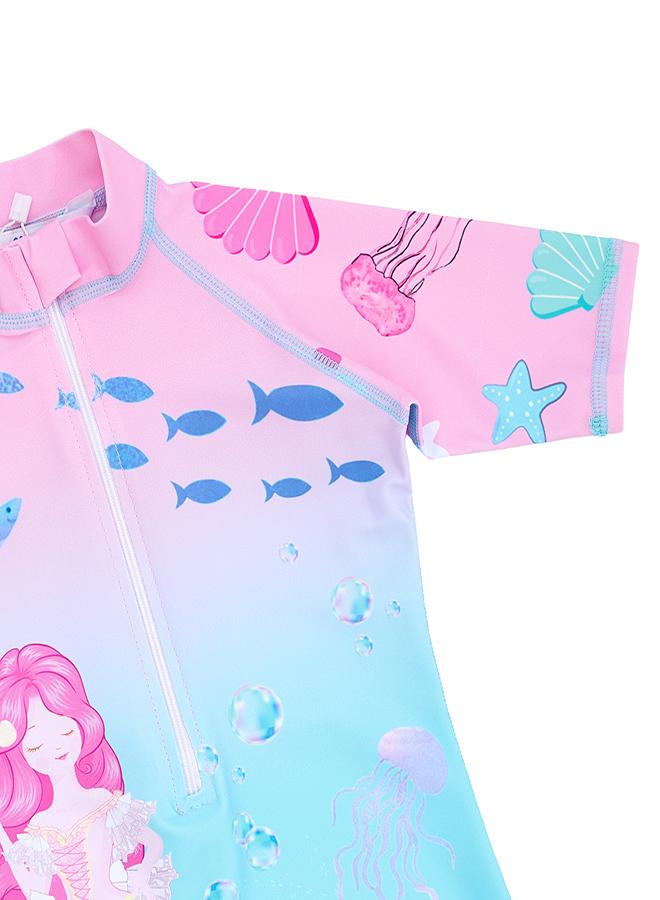 بيبي كلو رومبر سباحة وردي حورية البحر للبنات قطعة واحدة - Image 4