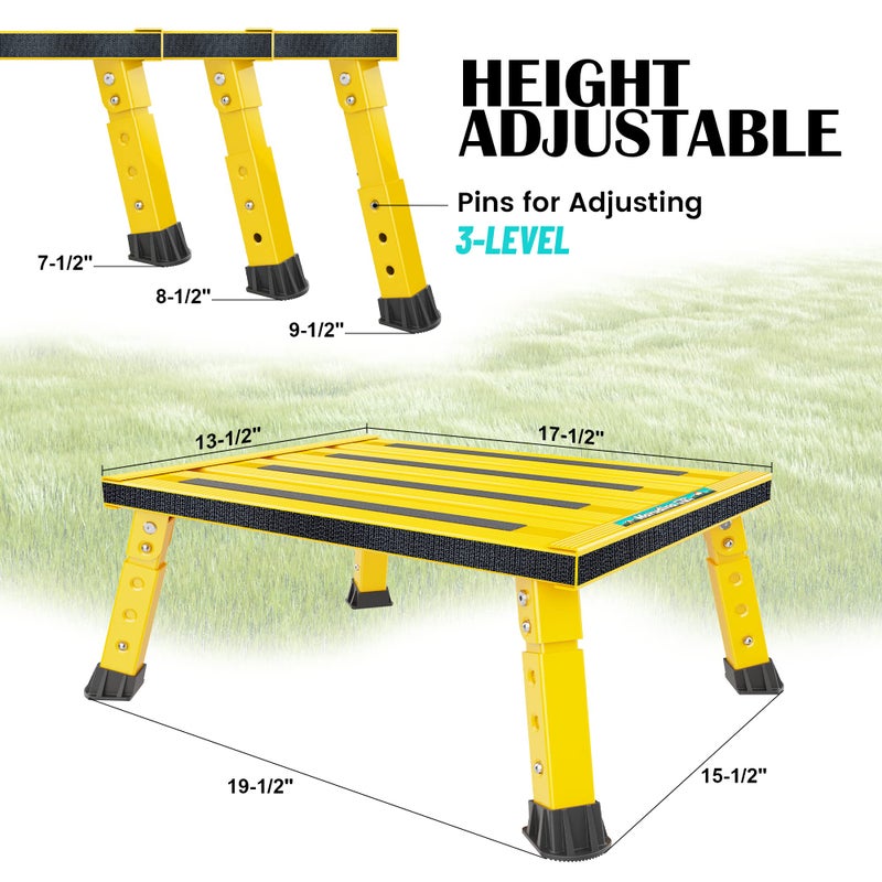Marudina Large Platform RV Step with Cloth Cover and Anti-Slip Surface, 3-Level Adjustable Height, Light Aluminum Folding Step Stool, Supports Up to 1,000 lb - Ideal for RV and Multi-Use Scenarios - Image 2