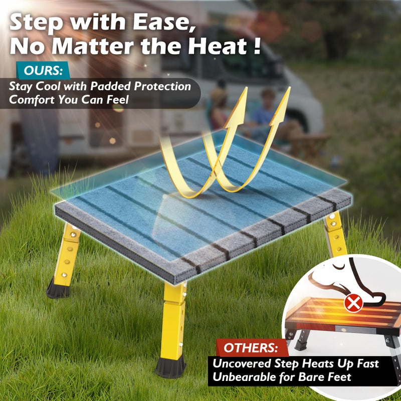 Marudina Large Platform RV Step with Cloth Cover and Anti-Slip Surface, 3-Level Adjustable Height, Light Aluminum Folding Step Stool, Supports Up to 1,000 lb - Ideal for RV and Multi-Use Scenarios - Image 3