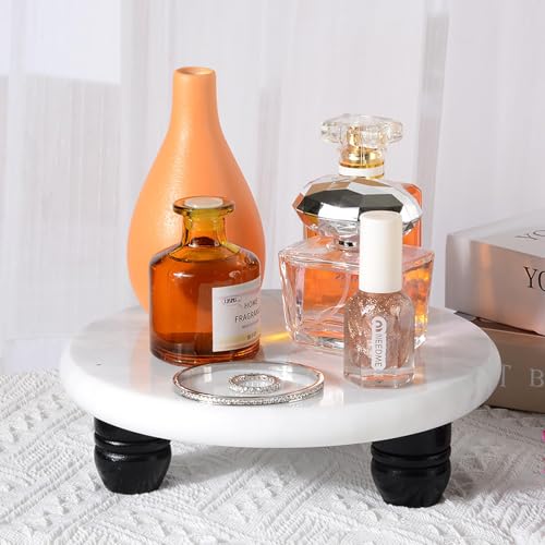 SIPARUI Decorative Round Marble Riser for Display,Marble Pedestal Tray for Home,Kitchen and Bathroom Countertop Organizer Counter Decor Tray.The Decorative Tray Non-slip,Stable（White Gray） - Image 5