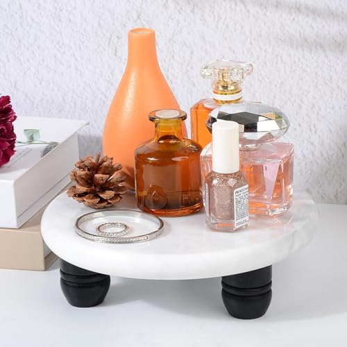 SIPARUI Decorative Round Marble Riser for Display,Marble Pedestal Tray for Home,Kitchen and Bathroom Countertop Organizer Counter Decor Tray.The Decorative Tray Non-slip,Stable（White Gray） - Image 3