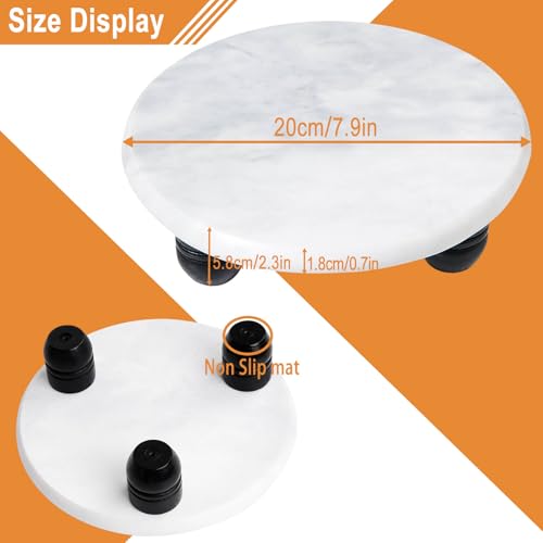 SIPARUI Decorative Round Marble Riser for Display,Marble Pedestal Tray for Home,Kitchen and Bathroom Countertop Organizer Counter Decor Tray.The Decorative Tray Non-slip,Stable（White Gray） - Image 2
