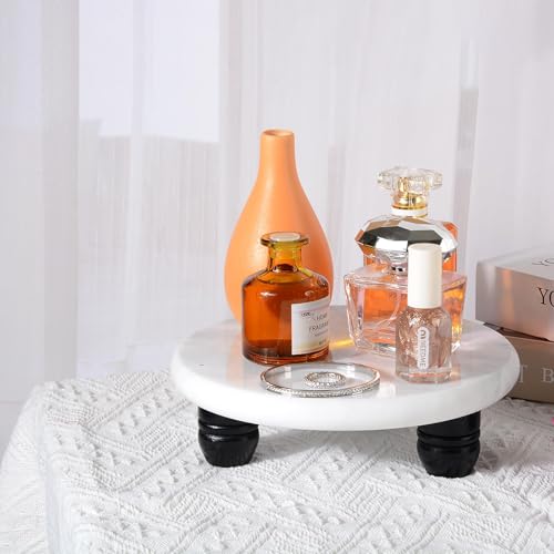 SIPARUI Decorative Round Marble Riser for Display,Marble Pedestal Tray for Home,Kitchen and Bathroom Countertop Organizer Counter Decor Tray.The Decorative Tray Non-slip,Stable（White Gray） - Image 4