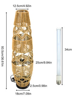 WISFOR Woven Rattan Floor Lamp Boho Hand-Woven Free Standing Lamp with LED Light Bar Ideal for Reading Living Room Tea Room Bedroom Modern Night Light for Home Decor  - Image 2