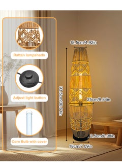 WISFOR Woven Rattan Floor Lamp Boho Hand-Woven Free Standing Lamp with LED Light Bar Ideal for Reading Living Room Tea Room Bedroom Modern Night Light for Home Decor  - Image 3