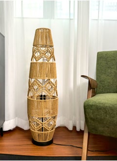 WISFOR Woven Rattan Floor Lamp Boho Hand-Woven Free Standing Lamp with LED Light Bar Ideal for Reading Living Room Tea Room Bedroom Modern Night Light for Home Decor  - Image 4