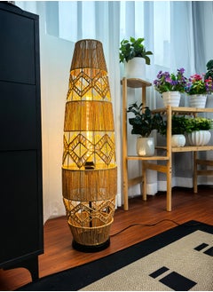 WISFOR Woven Rattan Floor Lamp Boho Hand-Woven Free Standing Lamp with LED Light Bar Ideal for Reading Living Room Tea Room Bedroom Modern Night Light for Home Decor  - Image 5