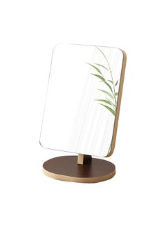 Sharpdo Fashion Walnut Solid Wood Shatterproof Rectangle Makeup Mirror 90 Degrees Flexible Rotation Smooth Desktop Rectangle Vanity Mirror Brown 17*22CM  - Image 2