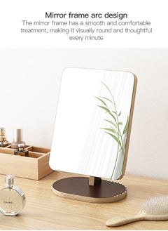 Sharpdo Fashion Walnut Solid Wood Shatterproof Rectangle Makeup Mirror 90 Degrees Flexible Rotation Smooth Desktop Rectangle Vanity Mirror Brown 17*22CM  - Image 3