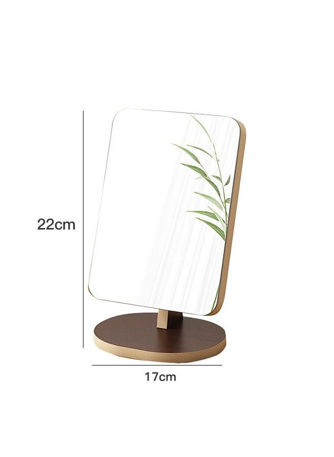Sharpdo - Fashion Walnut Solid Wood Shatterproof Rectangle Makeup Mirror 90 Degrees Flexible Rotation Smooth Desktop Rectangle Vanity Mirror Brown 17*22CM - Image 1