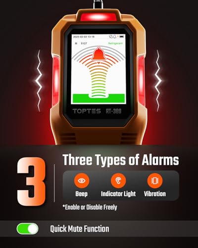 TOPTES RT-389 Rechargeable Refrigerant Leak Detector, HVAC Freon Leak Detector with 3 Sensitivity Modes & 3 Alarm Types, Air Conditioning Detection for CFCs, HCFCs, HFCs, HFOs, HCs - Orange - Image 5