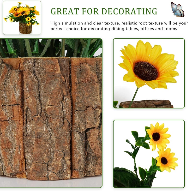 Lilithye Artificial Flowers Fake Silk Sunflower Flower in Planters Flower Vase Small Rustic Potted Flower Arrangements Artificial for Home Outdoors Tabletop Decor Set of 2 (Yellow) - Image 3