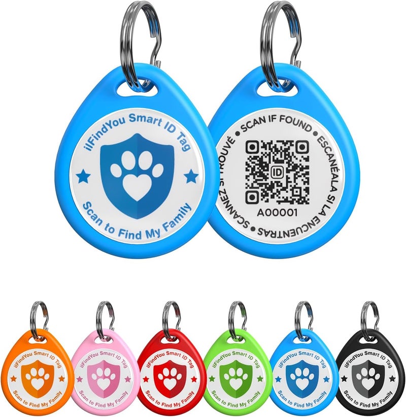 ILFINDYOU Dog Tags Personalized, QR Code Pet ID Tags for Dog Collar, Online Profile, Scan Location Alerts, Blue - Image 1