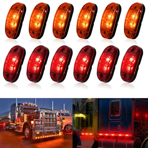 UNXMRFF 12Pack 25 inch LED Trailer Lights Kit Front Rear Side Marker Clearance Indicators Light Lamp Amber Red DC1224V Waterproof Universal for RV Camper Truck Van Caravan Boat - Image 1