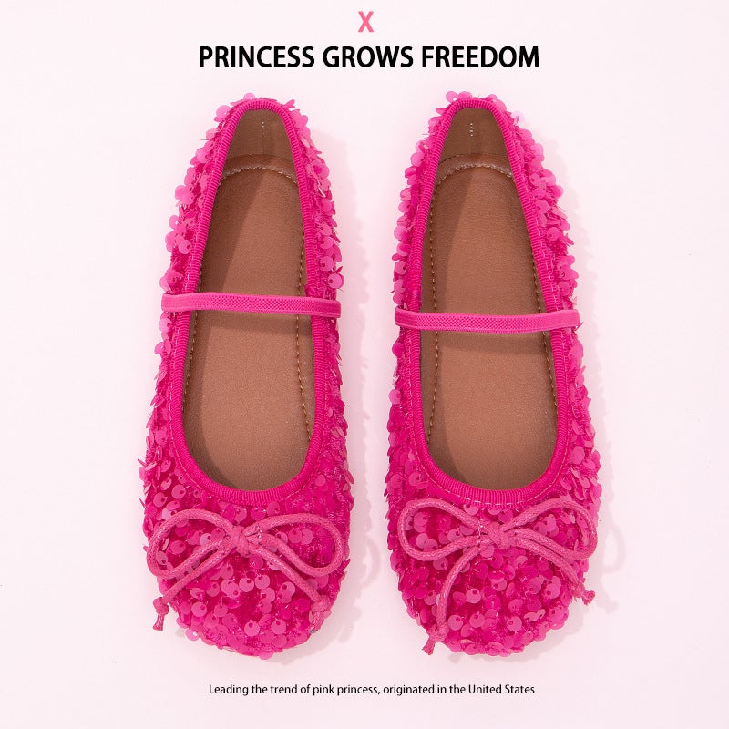 Girls Princess Shoes 2025 Autumn New Trendy Sequined Style Children''s Leather Shoes Little Girls Soft Sole Anti-Slip Shoes - Image 1