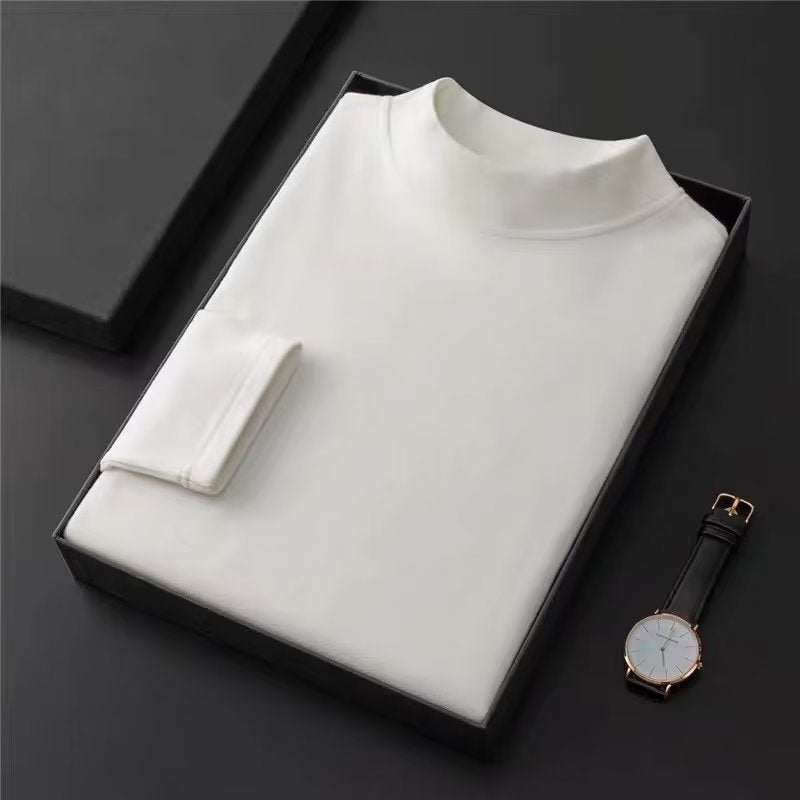 Half turtleneck double-sided velvet bottoming shirt mens autumn and winter solid color fleece-lined thick thermal underwear mens new long sleeve T-shirt Brown - Image 5