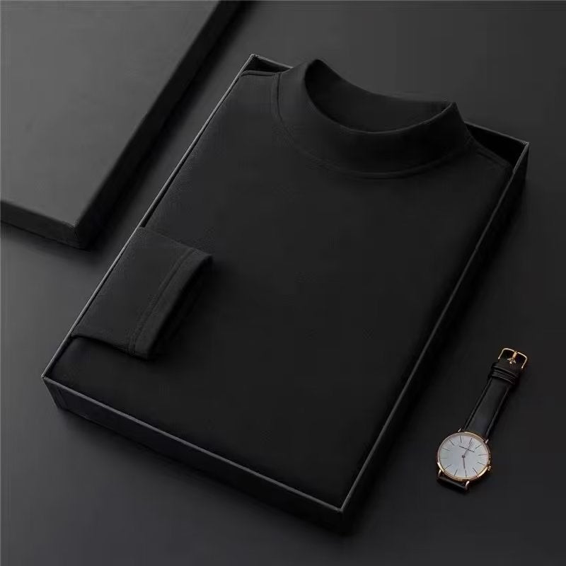 Half turtleneck double-sided velvet bottoming shirt mens autumn and winter solid color fleece-lined thick thermal underwear mens new long sleeve T-shirt Brown - Image 3