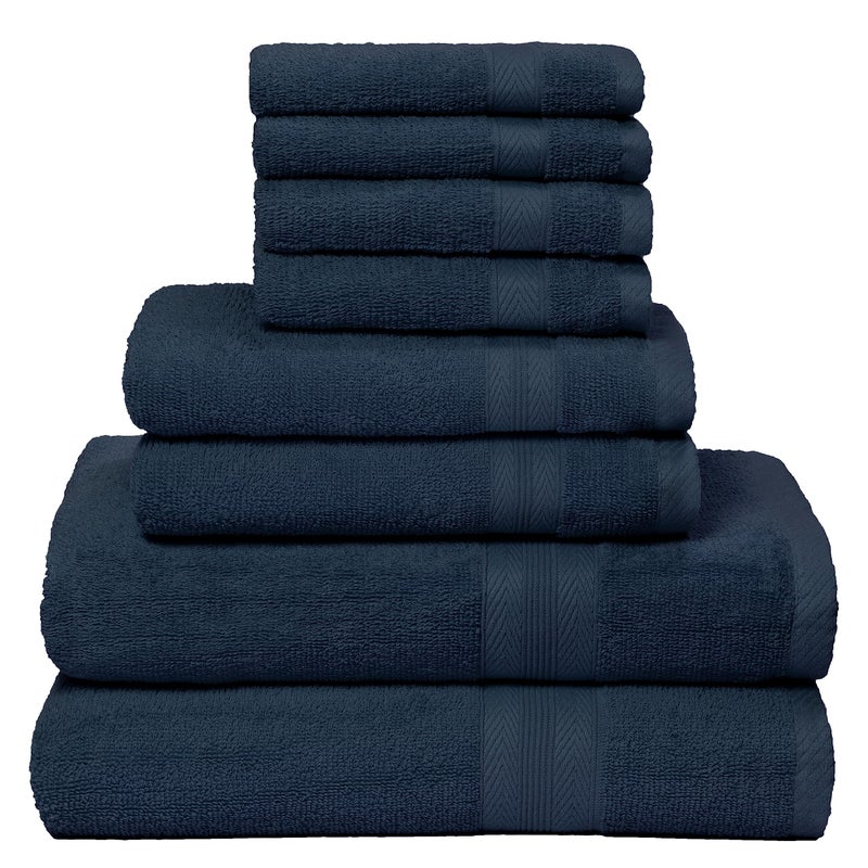 BOUTIQUO 8 Piece Towel Set 100 Ring Spun Cotton 2 Bath Towels 27X54 2 Hand Towels 16X28 and 4 Washcloths 13X13 Ultra Soft Highly Absorbent Machine Washable Hotel Spa Quality Mineral Blue