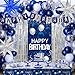 Pounira Blue Birthday Decorations for Men Women Happy Birthday Decorations for Boys Girls Navy Blue Happy Birthday Door Banner Tablecloth Foil Backdrop Star Balloons Arch for Mens Bday Party Supplies - Image 2