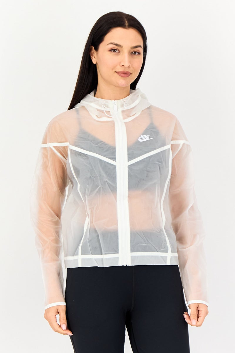 Nike Women Loose Fit Long Sleeve Windrunner Jacket, White - Image 1