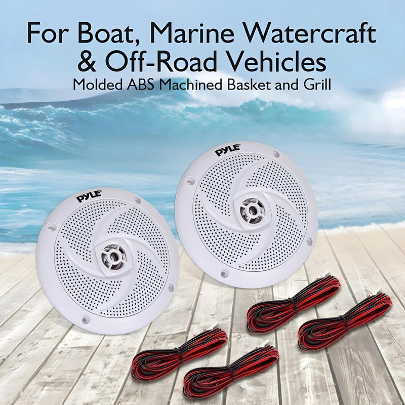 Pyle PYLE Marine Speakers - 5.25 Inch 2 Way Waterproof and Weather Resistant Outdoor Audio Stereo Sound System with 180 Watt Power and Low Profile Slim Style - 1 Pair - PLMRS5W (White)  - Image 2