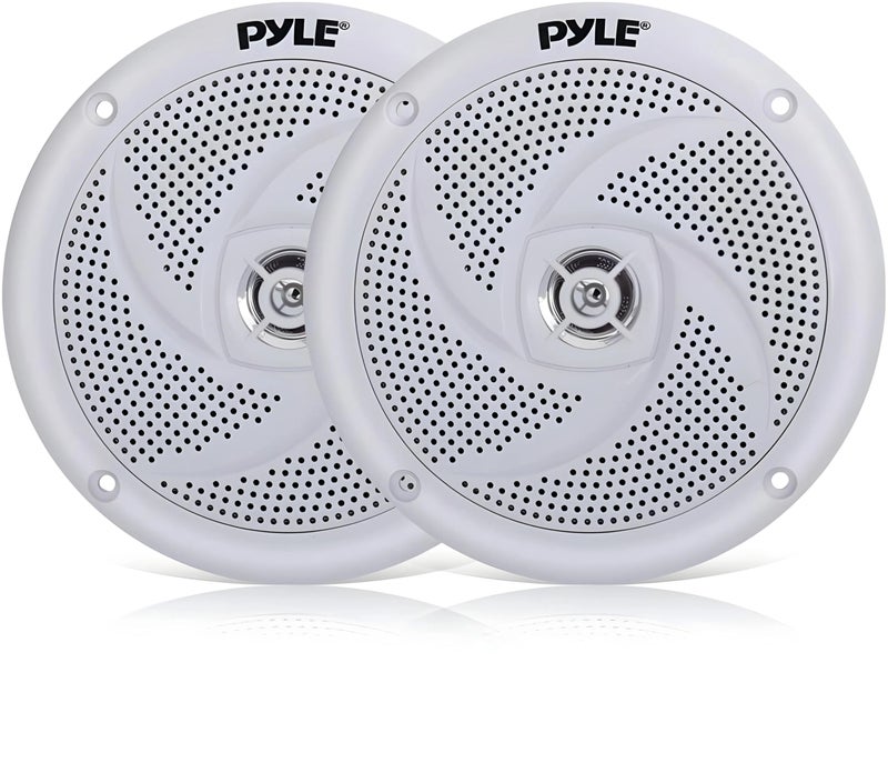 Pyle PYLE Marine Speakers - 5.25 Inch 2 Way Waterproof and Weather Resistant Outdoor Audio Stereo Sound System with 180 Watt Power and Low Profile Slim Style - 1 Pair - PLMRS5W (White)  - Image 1