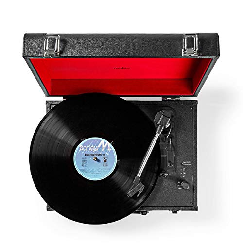 Nedis Turntable Record Player | Vinyl Records |18 W Built-in Speakers, Bluetooth, 4-Hour Battery Life | Extra Diamond Stylus Needle in Box Leather Suitcase (Black) - Image 2
