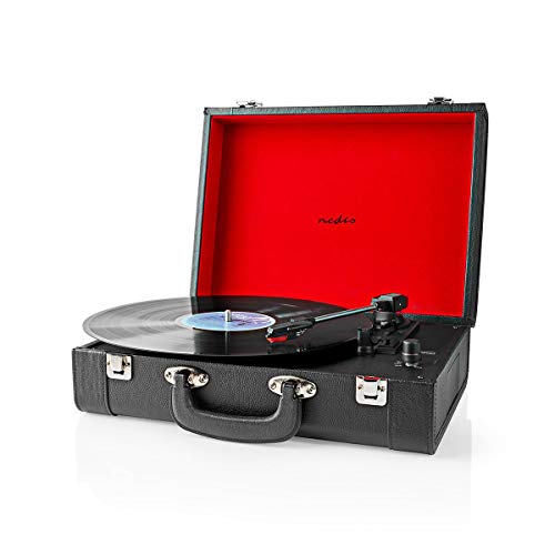 Nedis Turntable Record Player | Vinyl Records |18 W Built-in Speakers, Bluetooth, 4-Hour Battery Life | Extra Diamond Stylus Needle in Box Leather Suitcase (Black) - Image 4
