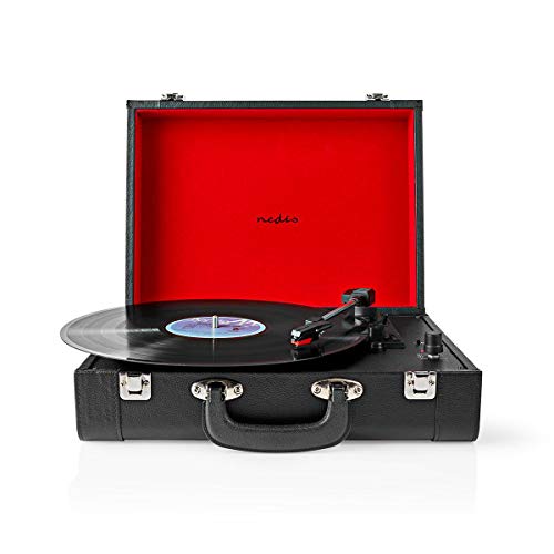 Nedis Turntable Record Player | Vinyl Records |18 W Built-in Speakers, Bluetooth, 4-Hour Battery Life | Extra Diamond Stylus Needle in Box Leather Suitcase (Black) - Image 3