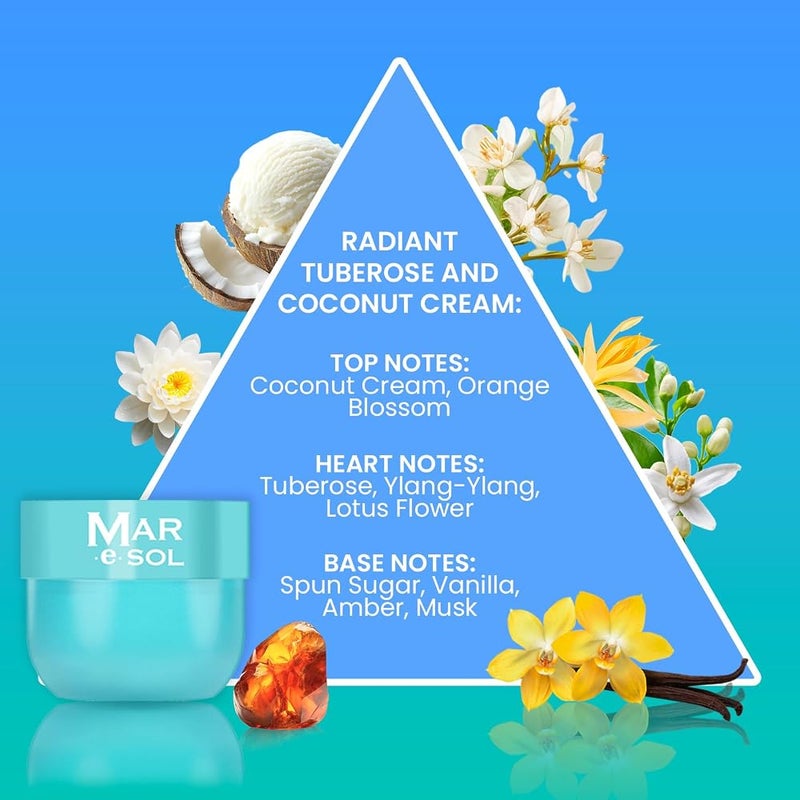 Mar.e.SOL Radiant Tuberose & Coconut Cream Gift Set – Body Mist 90ml + Scrub 100g + Body Butter 75ml Floral & Creamy Long-Lasting Fragrance Hydrating Care Gift Set for Women - Image 4