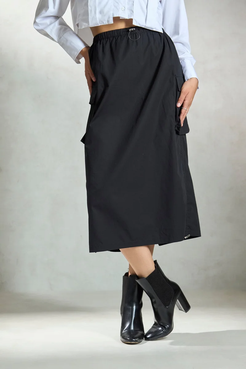 فيرجيو Solid Cotton Drawcord Cargo Skirt for Women