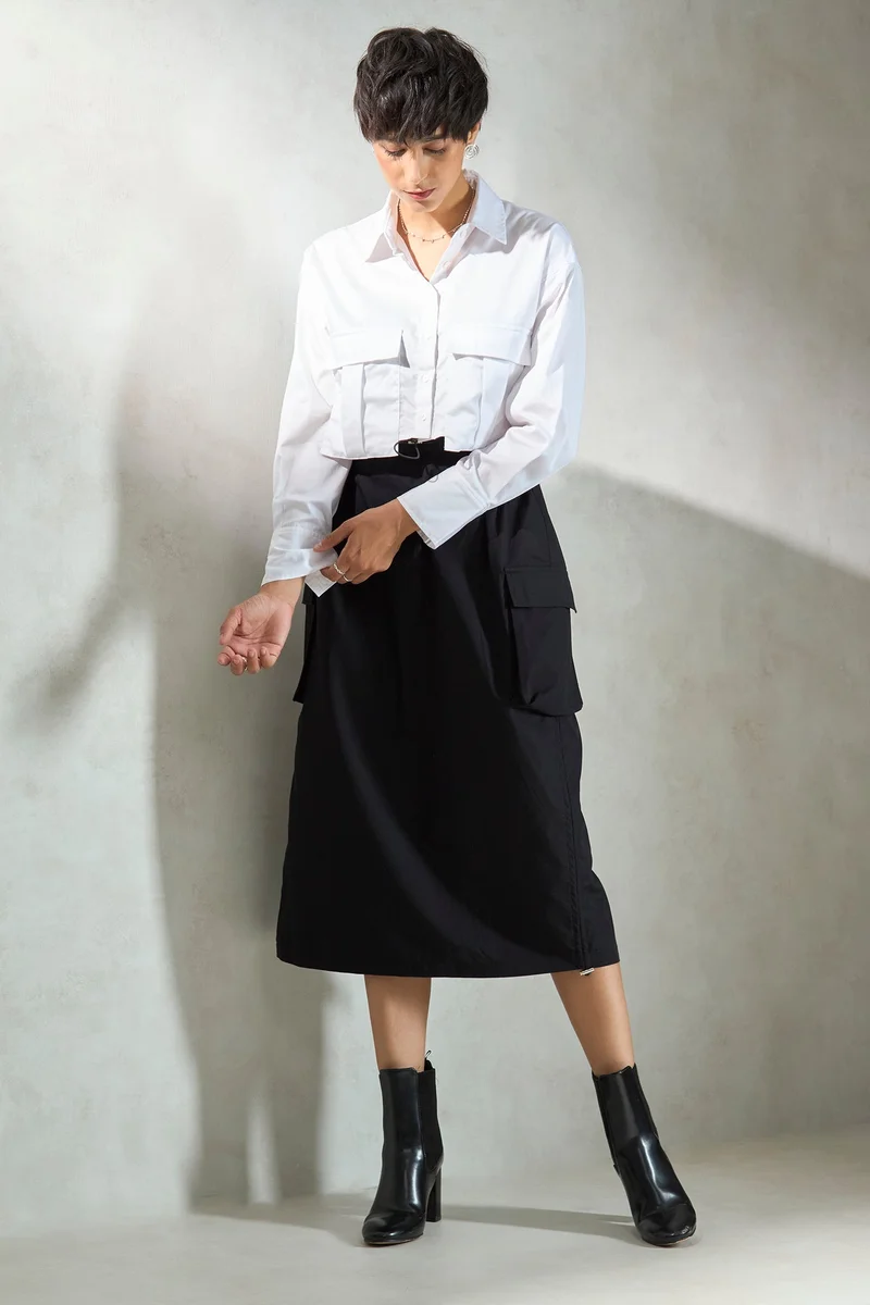 فيرجيو Solid Cotton Drawcord Cargo Skirt for Women