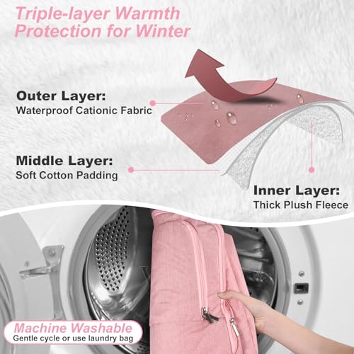 Gripooaven Winter Car Seat Cover for Baby Girl, Waterproof Infant Carseat Cover with Warm Plush Lining & Dual Zippers, Universal Carseat Cover Baby Winter Protector with Ventilation and Windproof Design (Pink) - Image 2