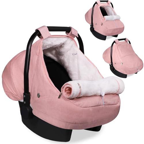 Gripooaven Winter Car Seat Cover for Baby Girl, Waterproof Infant Carseat Cover with Warm Plush Lining & Dual Zippers, Universal Carseat Cover Baby Winter Protector with Ventilation and Windproof Design (Pink) - Image 1