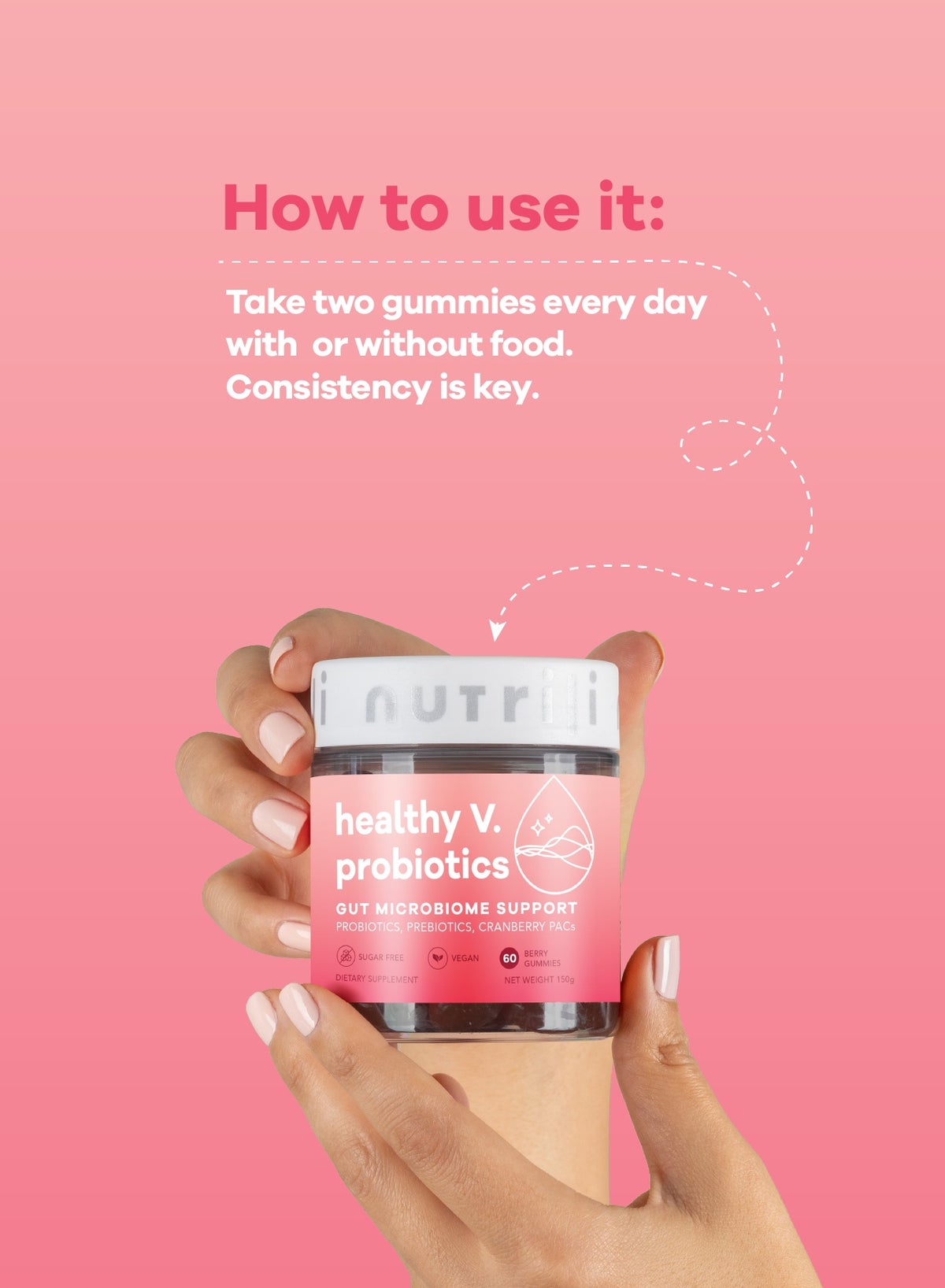 Nutrili Healthy V Probiotics For Women Sugar Free Gummies 60'S