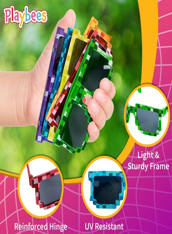 Playbees نظارات شمسية ملونة من بلايبيز بتصميم بكسل، عبوة من 12 قطعة، نظارات بتصميم بكسل مستوحى من الأنمي، مستوحاة من ثقافة البلطجة، بتصميم ريترو، نظارات شمسية بتصميم فسيفساء بكسل، مناسبة للجنسين، مثالية لحفلات توديع العزوبية أو كهدية مميزة. - Image 5