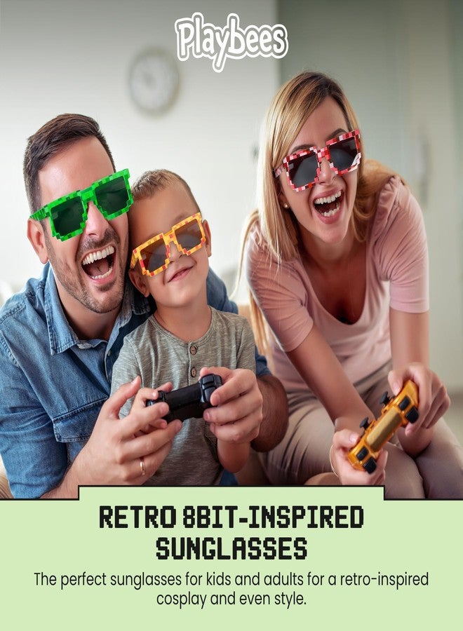 Playbees نظارات شمسية ملونة من بلايبيز بتصميم بكسل، عبوة من 12 قطعة، نظارات بتصميم بكسل مستوحى من الأنمي، مستوحاة من ثقافة البلطجة، بتصميم ريترو، نظارات شمسية بتصميم فسيفساء بكسل، مناسبة للجنسين، مثالية لحفلات توديع العزوبية أو كهدية مميزة. - Image 4