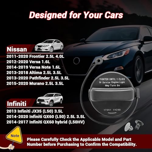 YITHSWAY Gas Cap Fuel Cap Replaces 17251-3JA0A 2 pcs for Nissan 2011-2020 Frontier 2012-2020 Versa 2014-2019 Versa Note 2013-2018 Altima 2013-2020 Pathfinder 2015-2020 Murano, Infiniti 2013 JX35 2014-2020 QX60 - Image 2
