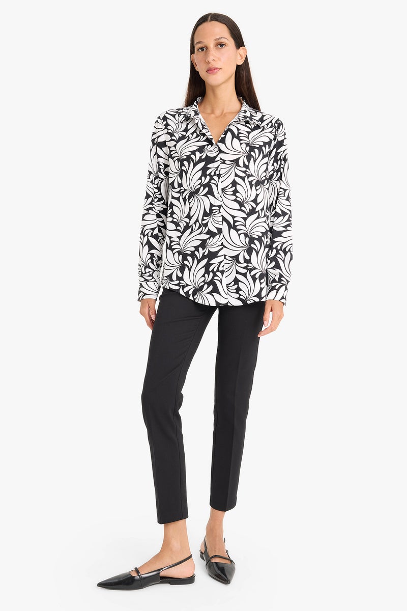 DeFacto Black Woman Regular Fit Shirt Collar Printed Long Sleeve Shirt Casual - Image 2