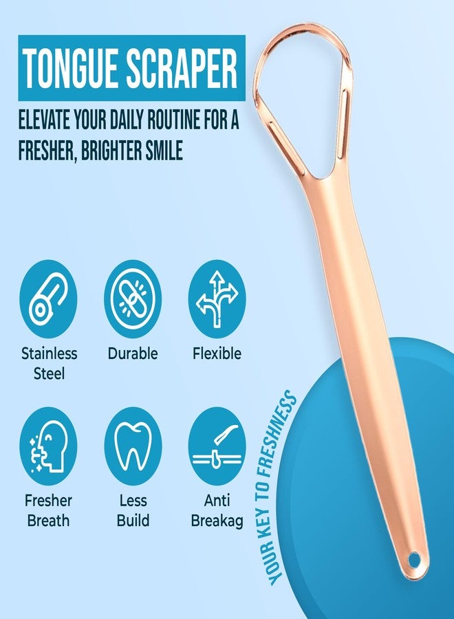 AARAM Stainless Steel Tongue Cleaner for Men, Women and Kids | Tongue Scraper for Fresh Breath, Improved Taste Sense & Oral Hygiene | Prevent Bad Breath, Medical Grade (Pack of 1 - Rose Gold) - Image 2