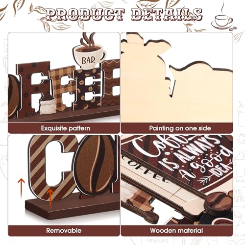 Blosssound ديكور بار القهوة بلوسساوند 6 قطع لافتة ملحقات بار القهوة أقزام ريفية مركز طاولة خشبي مزخرف لافتات طاولة للزينة المنزلية والمطبخ - Image 3