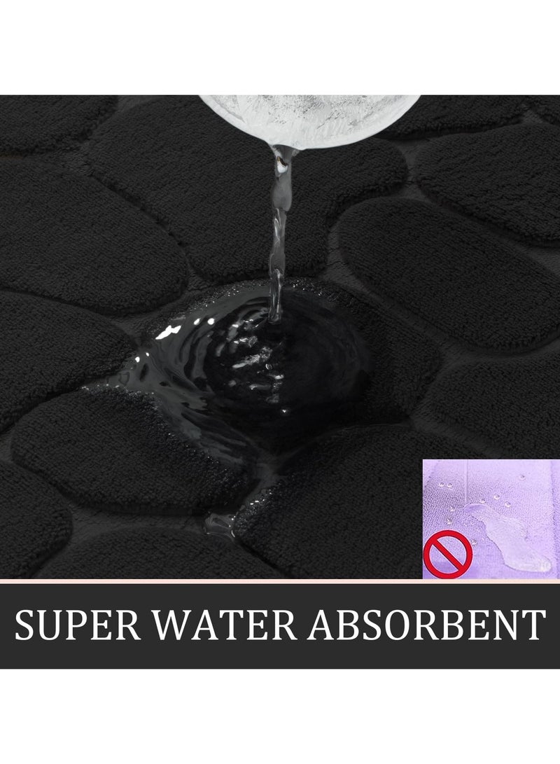 XiuWoo Bathroom Rugs Sets 3 Piece, Cobblestone Memory Foam Bathroom Mats Set Extra Thick, Non Slip Bath Mats for Bathroom, Water Absorbent, Washable Black Bath Rugs for Tub, Toilet and Floor - Image 4