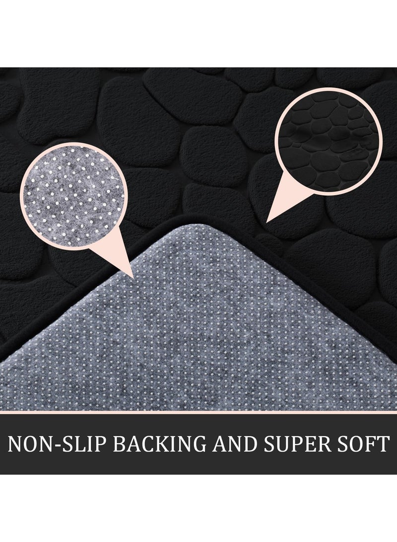 XiuWoo Bathroom Rugs Sets 3 Piece, Cobblestone Memory Foam Bathroom Mats Set Extra Thick, Non Slip Bath Mats for Bathroom, Water Absorbent, Washable Black Bath Rugs for Tub, Toilet and Floor - Image 3