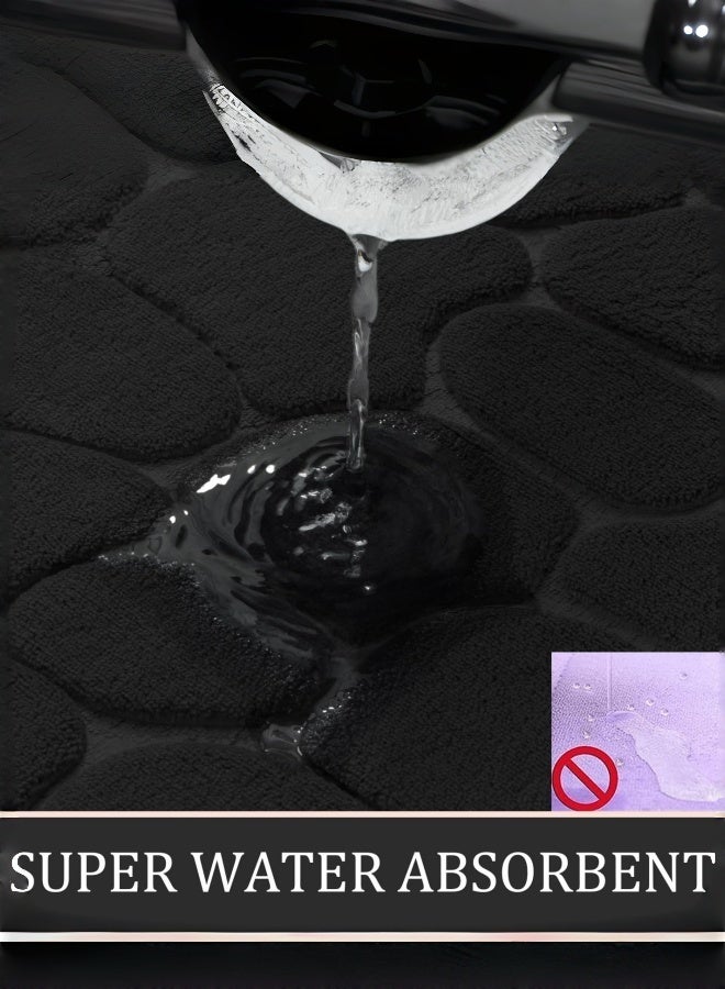 شو وو مجموعات سجاد الحمام 3 قطع ، حصاة ميموري فوم الحصى الحصير مجموعة حصائر حمام سميكة للغاية ، غير قابلة للانزلاق للحمام ، ماصة للماء ، سجاد حمام أسود قابل للغسل للحوض والمرحاض والأرضية - Image 4