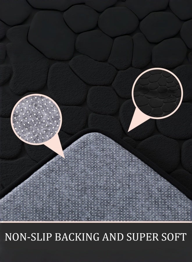 شو وو مجموعات سجاد الحمام 3 قطع ، حصاة ميموري فوم الحصى الحصير مجموعة حصائر حمام سميكة للغاية ، غير قابلة للانزلاق للحمام ، ماصة للماء ، سجاد حمام أسود قابل للغسل للحوض والمرحاض والأرضية - Image 3