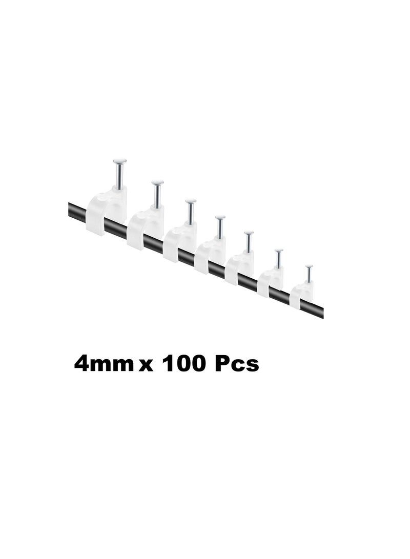 Electrical Cable Wire Round Clips, Steel Nails Tacks Holder for Organizing Electric Wires Cables Lines - White (4mm - 100Pcs) - Image 1